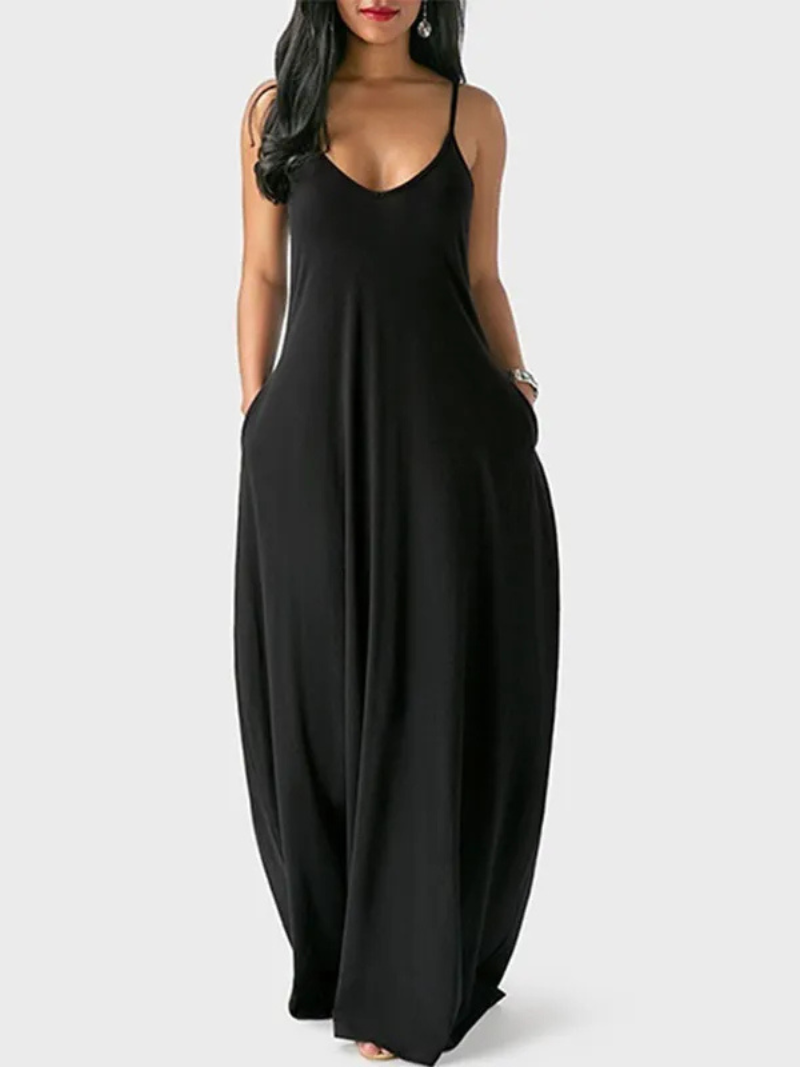 Gesina – Strand-Sommerkleid in Midilänge für Damen Schwarz