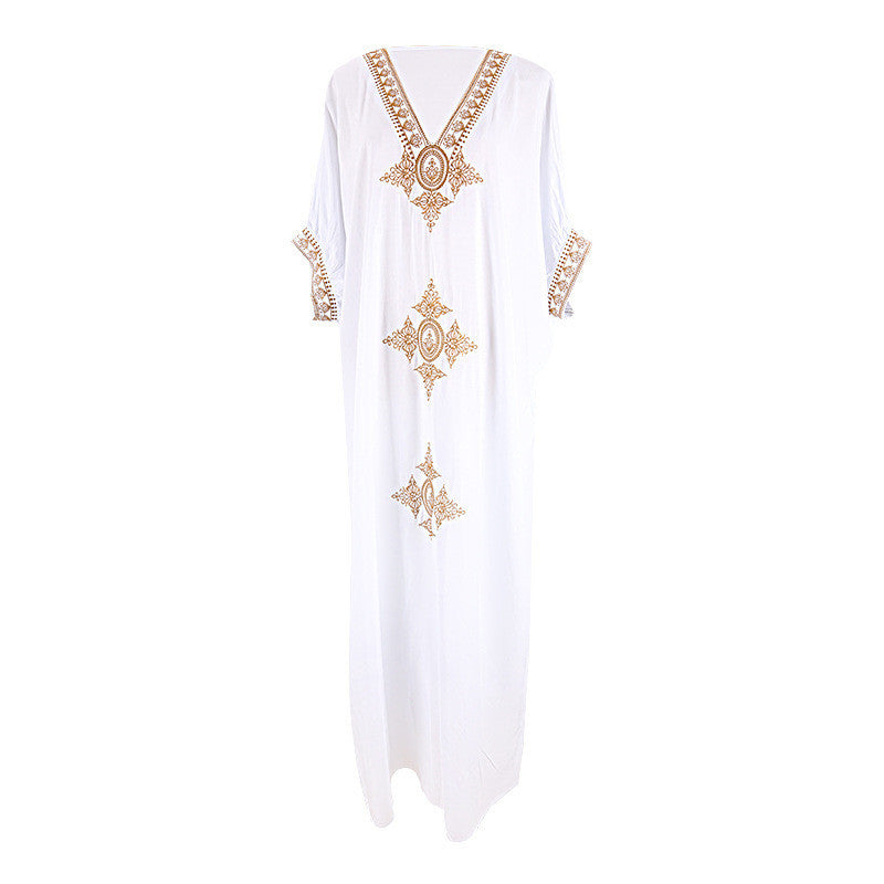 Gisela- Damen Maxi Kaftan mit künstlerischer Bestickung Schwarzgold