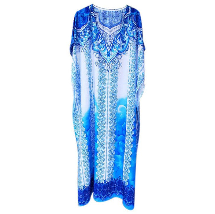 Giselle- Damen Maxi Kaftan mit kunstvollem Azurmuster Weiß 4