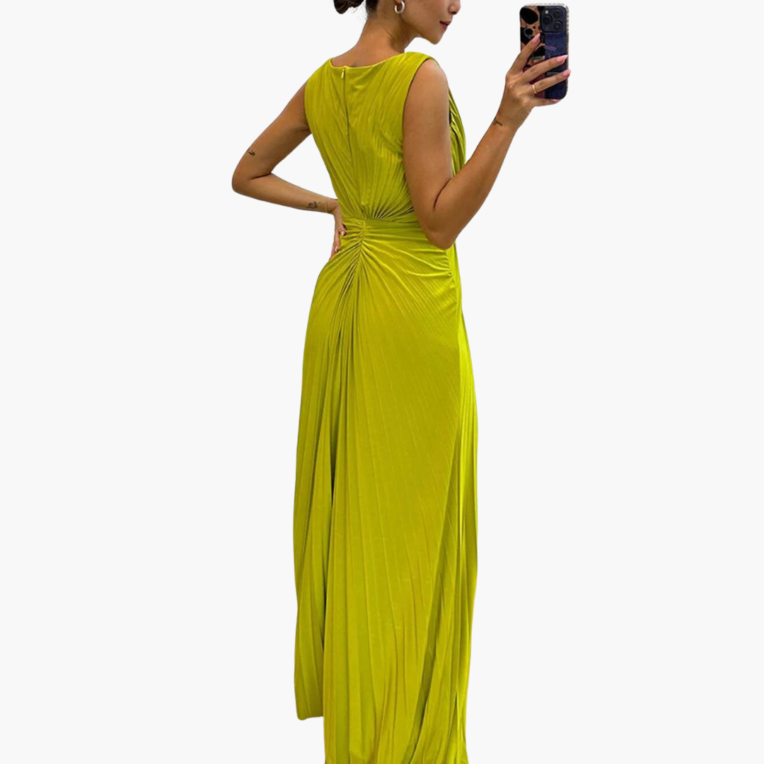 Giselle – Elegantes Plissee-Maxikleid mit Schlitz Gelb