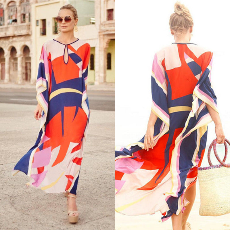 Gretchen- Damen Maxi Kaftan mit künstlerischem Muster Geometric