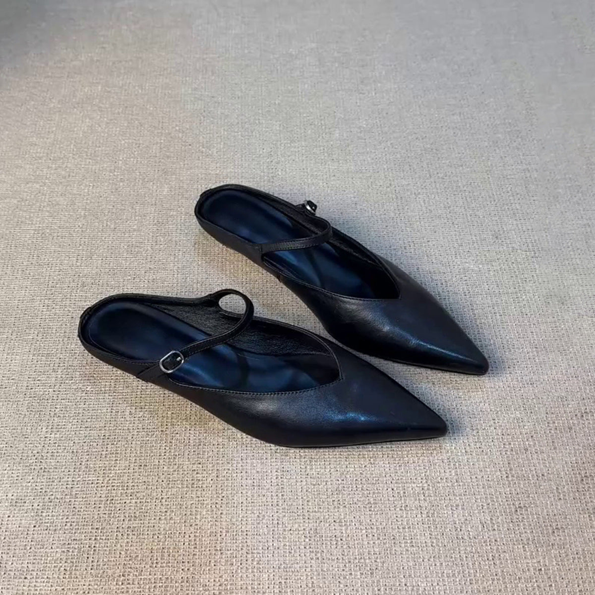 Gretchen- Damen Stilvolle Slingback Spitz Zehen Ballerinas Schwarz