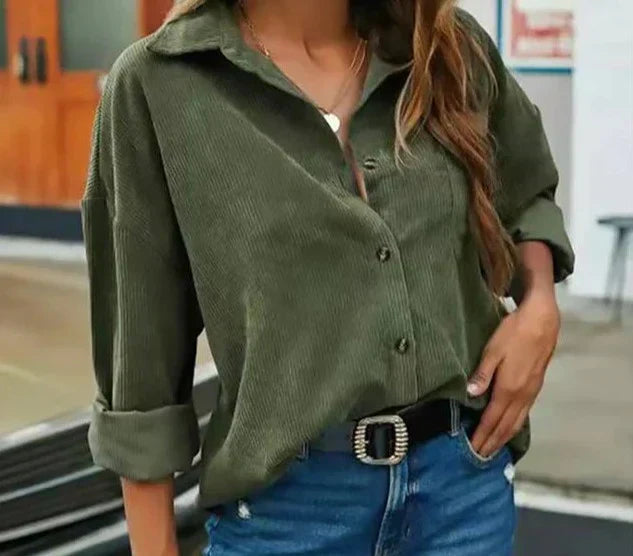 Gunilda – Elegante Damenbluse mit langen Ärmeln  Armeegrün