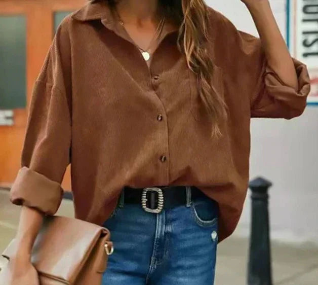 Gunilda – Elegante Damenbluse mit langen Ärmeln Kaffee