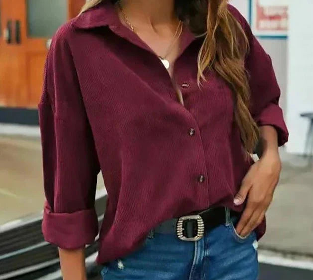 Gunilda – Elegante Damenbluse mit langen Ärmeln Rotwein