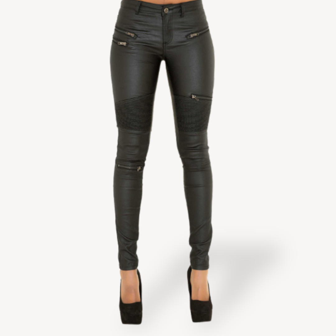 Hanneliese – Damen Moto-Hose aus Kunstleder Schwarz