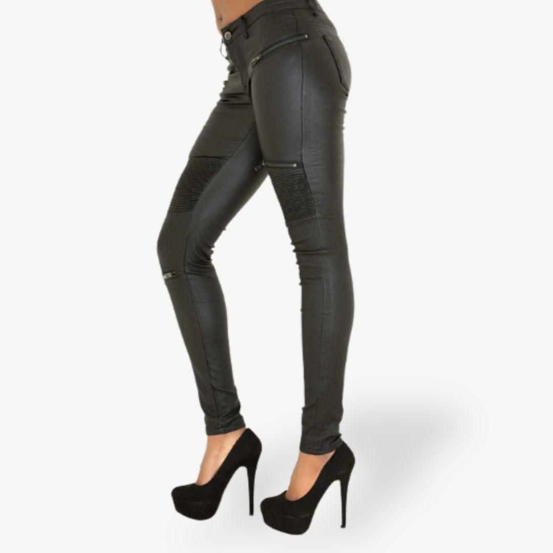 Hanneliese – Damen Moto-Hose aus Kunstleder Schwarz