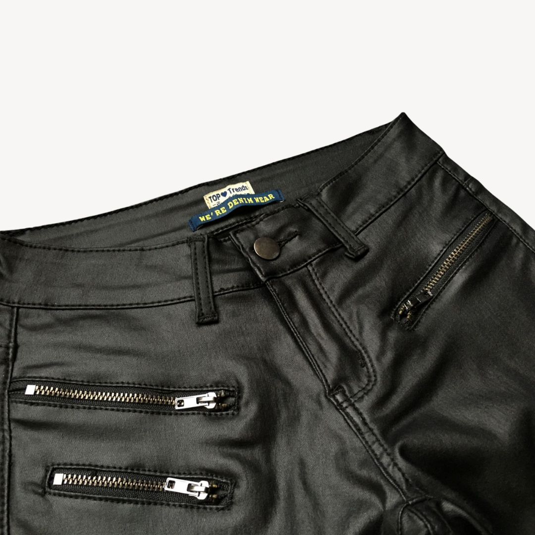 Hanneliese – Damen Moto-Hose aus Kunstleder Schwarz