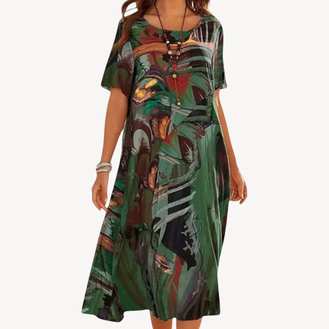 Hedy – Damen Midikleid mit abstraktem Muster Grun