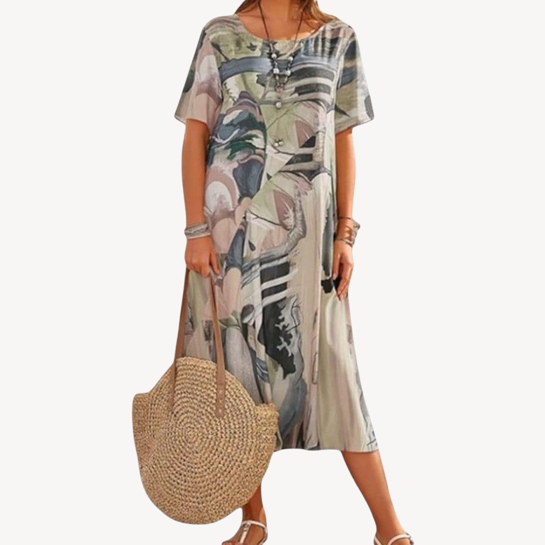 Hedy – Damen Midikleid mit abstraktem Muster Hellgrün