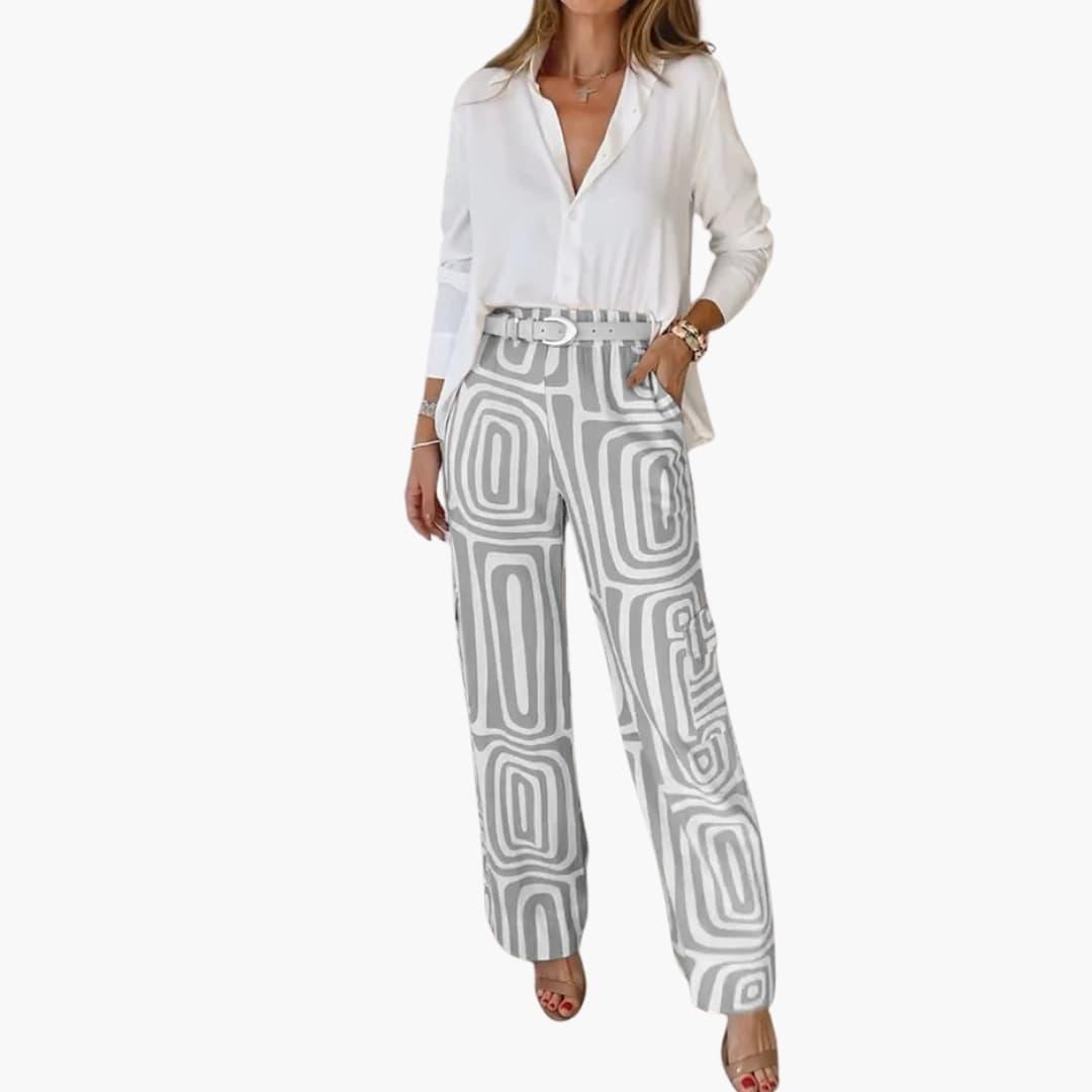 Helene - Damen Weite Hose mit Geometrischem Muster Grau