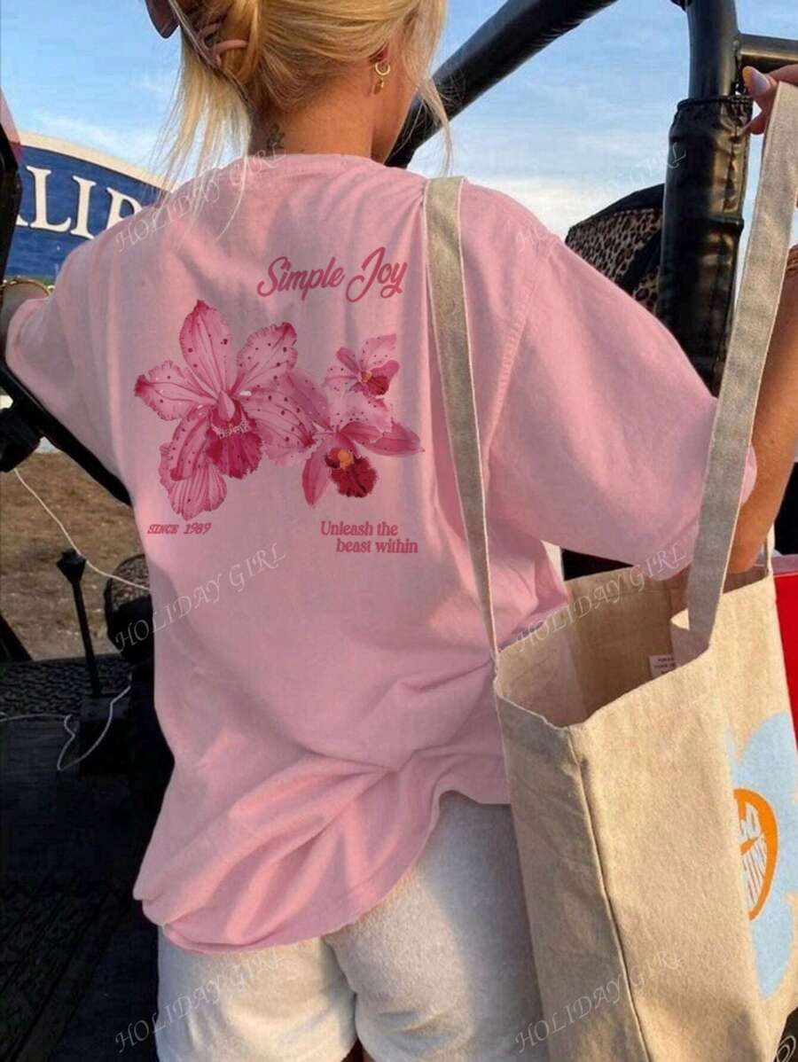 Helene – Sommer T-Shirt Damen Bunt Blumen Buchstaben Rundhals 1