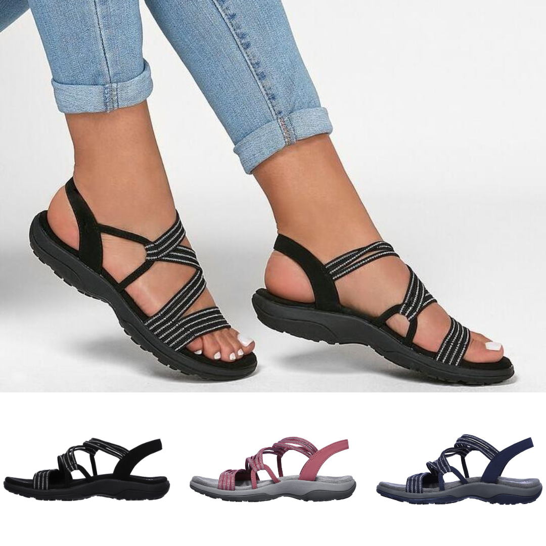 Helmine -  Orthopädische Elegante Sandalen Bequeme Riemchensandalen für die Freizeit Schwarz