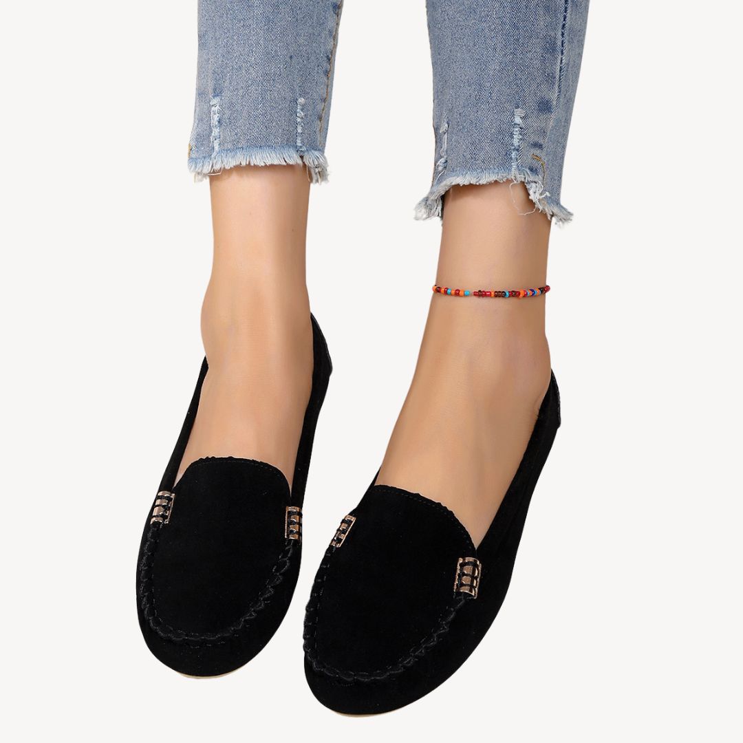 Hildburg – Damen Orthopädische Slip-On Schuhe aus Leder Schwarz