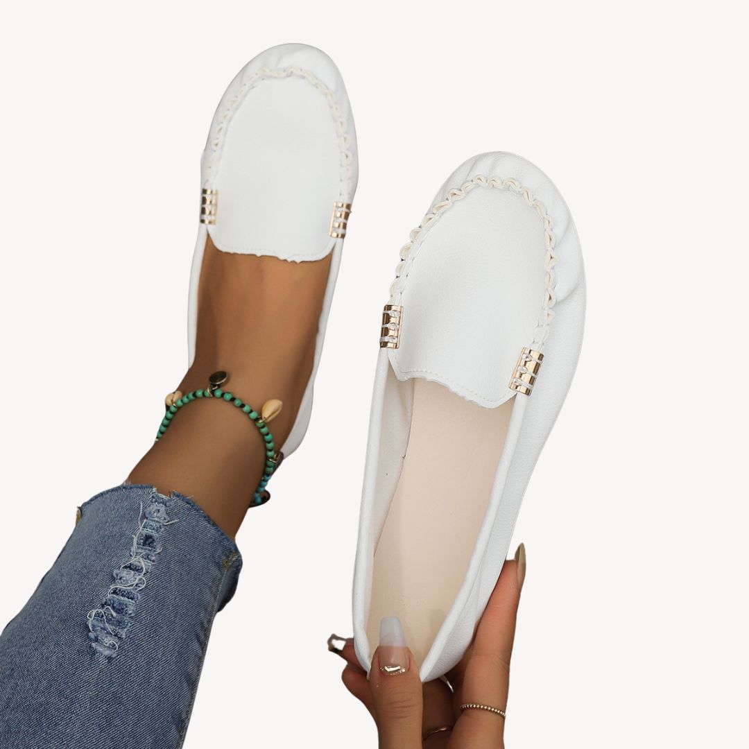 Hildburg – Damen Orthopädische Slip-On Schuhe aus Leder WeiB