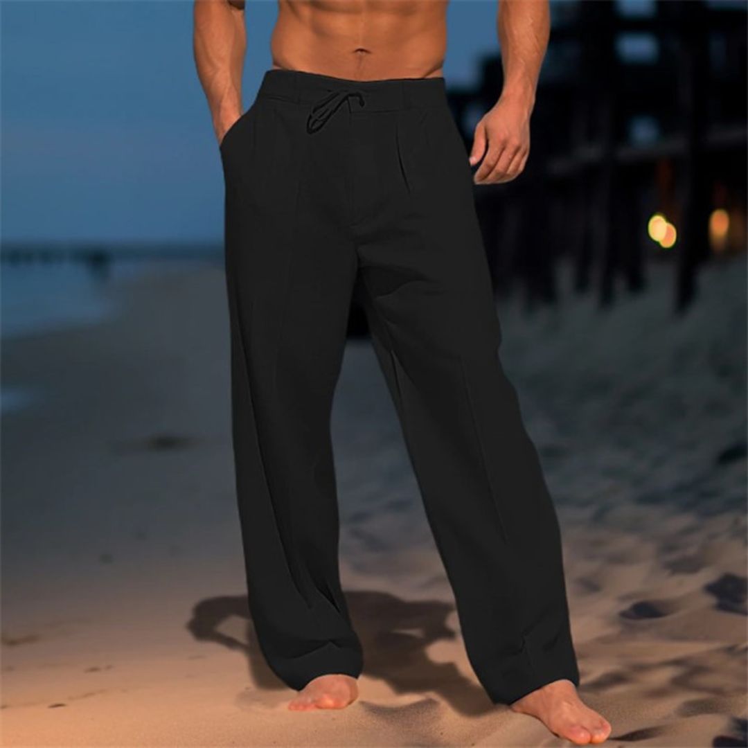 Hildwin – Herren Leinen-Strandhose mit Kordelzug Schwarz
