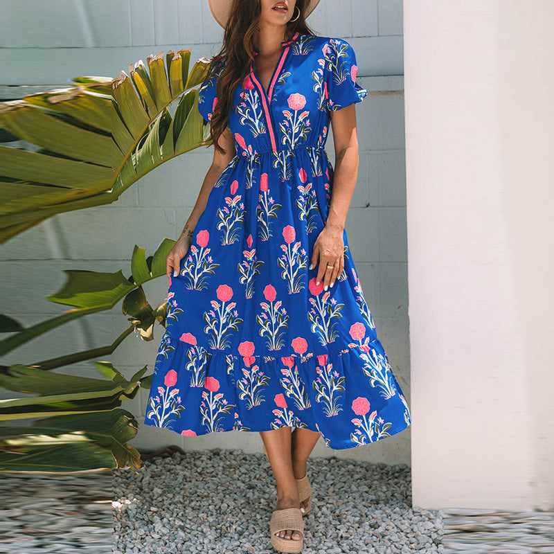 Hoffnung – Florales gestuftes Midikleid Blau