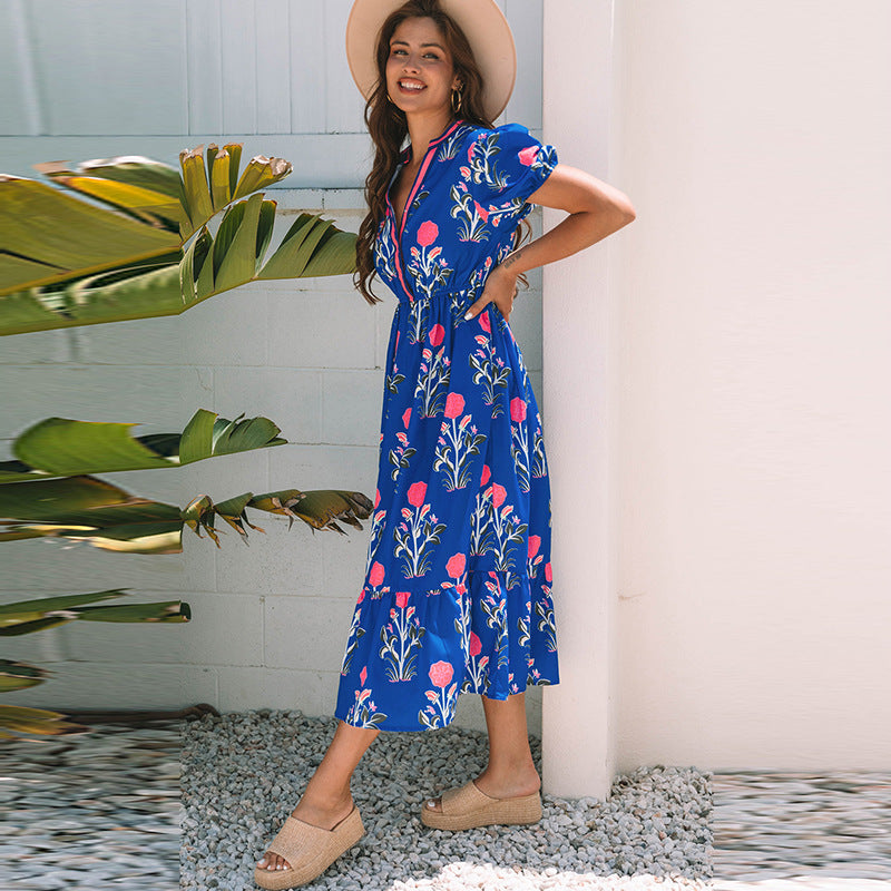 Hoffnung – Florales gestuftes Midikleid Blau 1