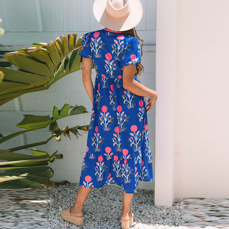 Hoffnung – Florales gestuftes Midikleid Blau 2-0-cib