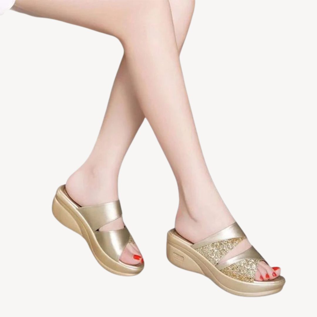 Ilva – Orthopädische Damen-Keilsandalen mit Komfortsohle Gold