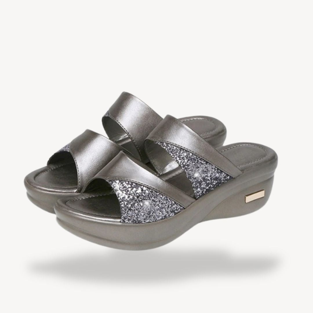 Ilva – Orthopädische Damen-Keilsandalen mit Komfortsohle Silber