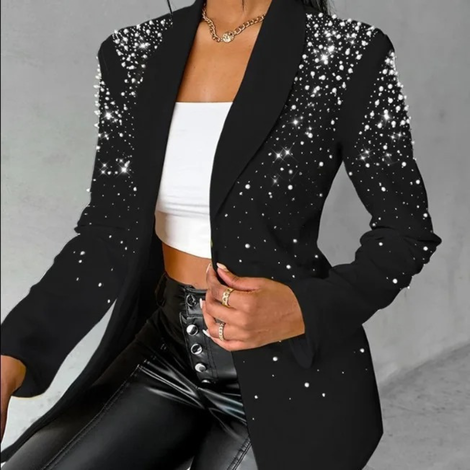 Jolina - Eleganter Damen-Blazer mit Perlen und Ein-Knopf-Design