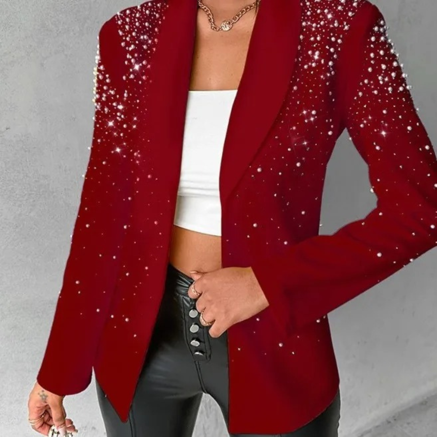 Jolina - Eleganter Damen-Blazer mit Perlen und Ein-Knopf-Design