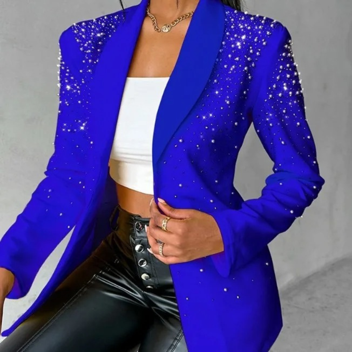 Jolina - Eleganter Damen-Blazer mit Perlen und Ein-Knopf-Design