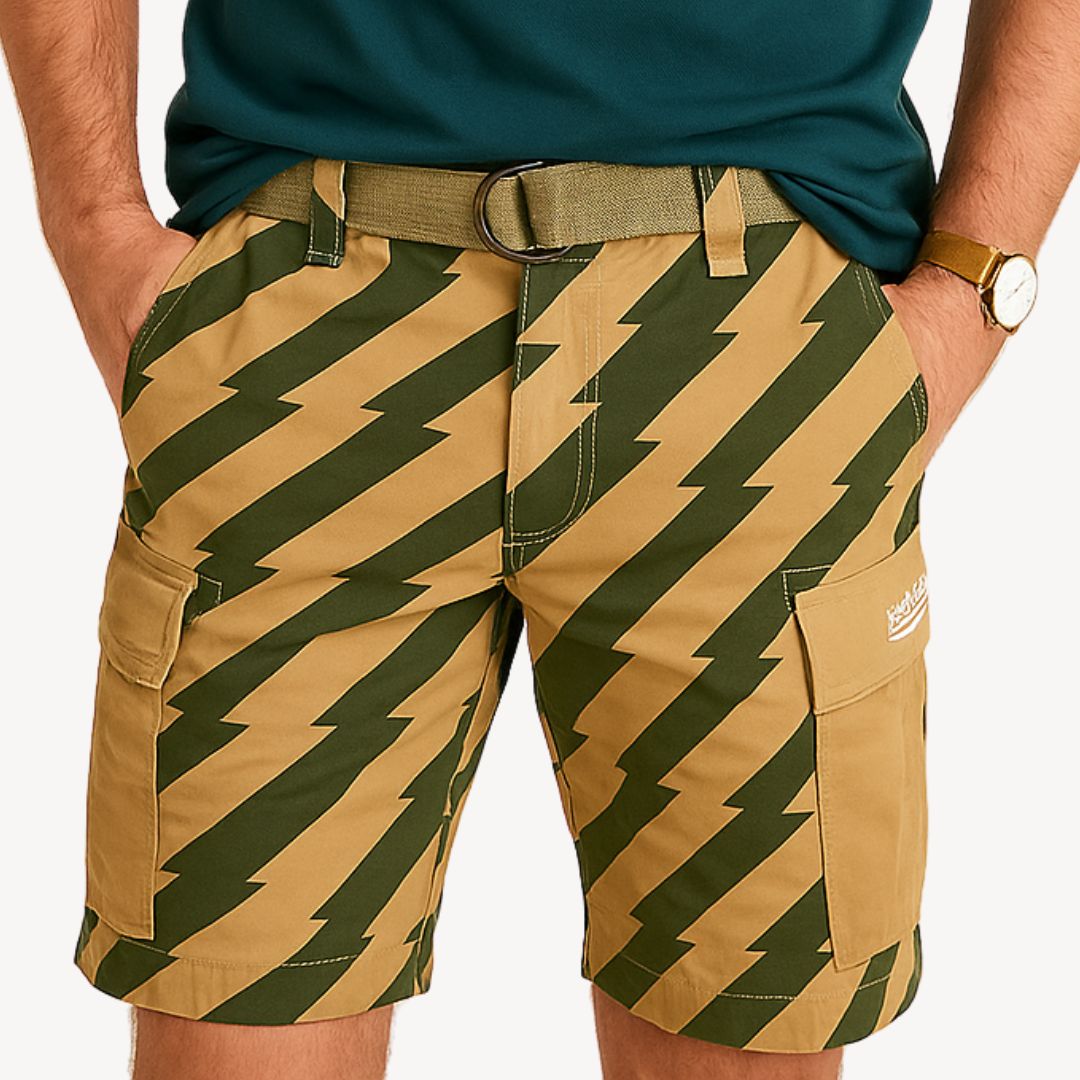 Irenäus – Herren Cargoshorts im Camo-Design mit Gürtel Beige