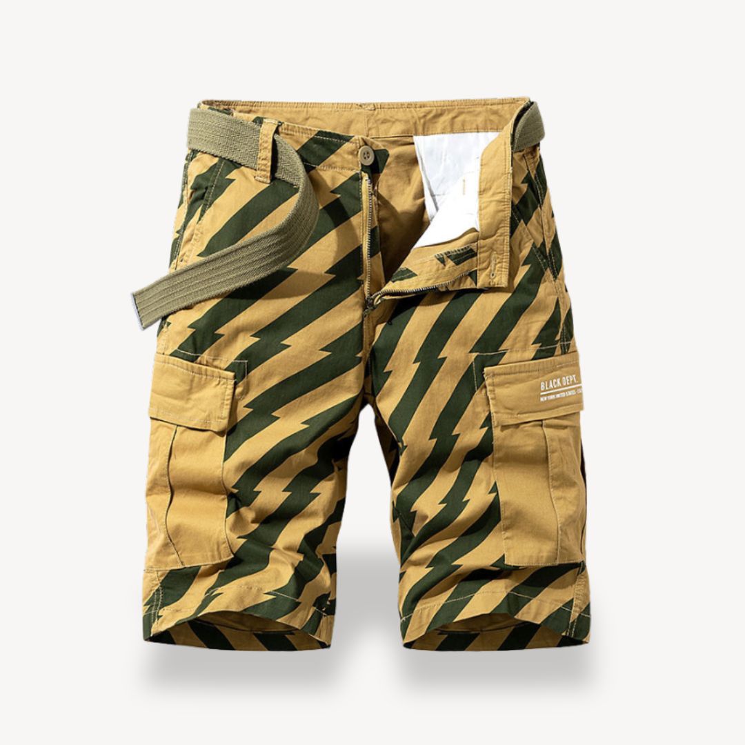 Irenäus – Herren Cargoshorts im Camo-Design mit Gürtel Beige