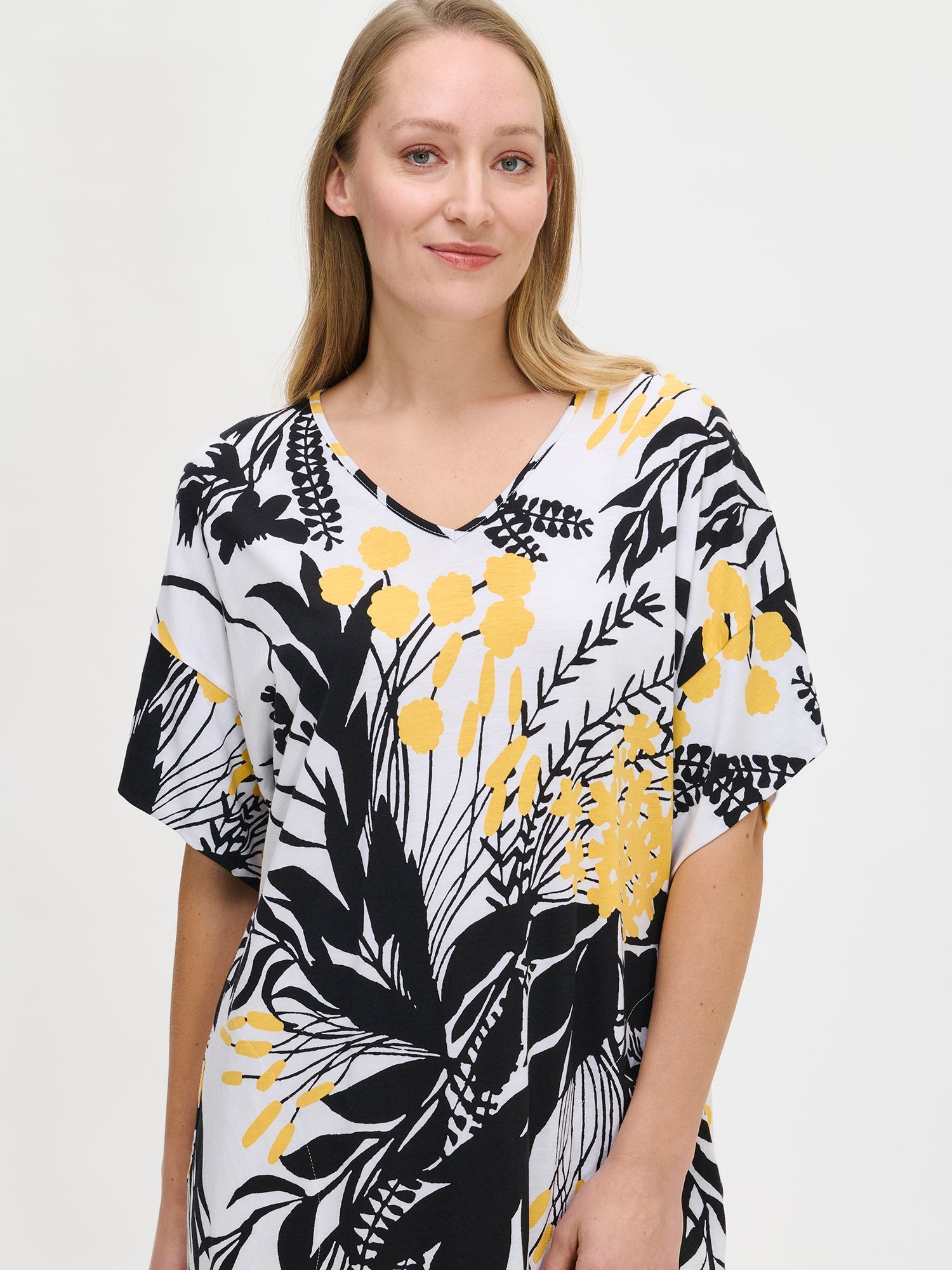 Isaline – Weiter Damen-Kaftan im Boho-Stil Gelb
