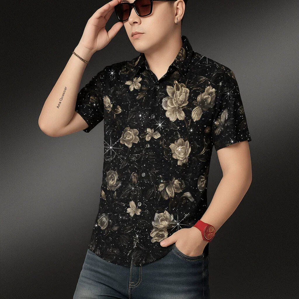 Isandro – Herrenhemd mit exklusivem Print Schwarz