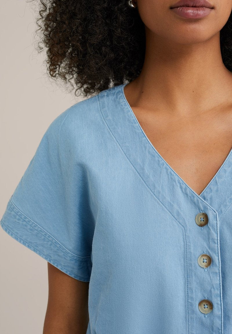 Jana – Bluse Damen Hellblau Klassisch Schlicht Sommer