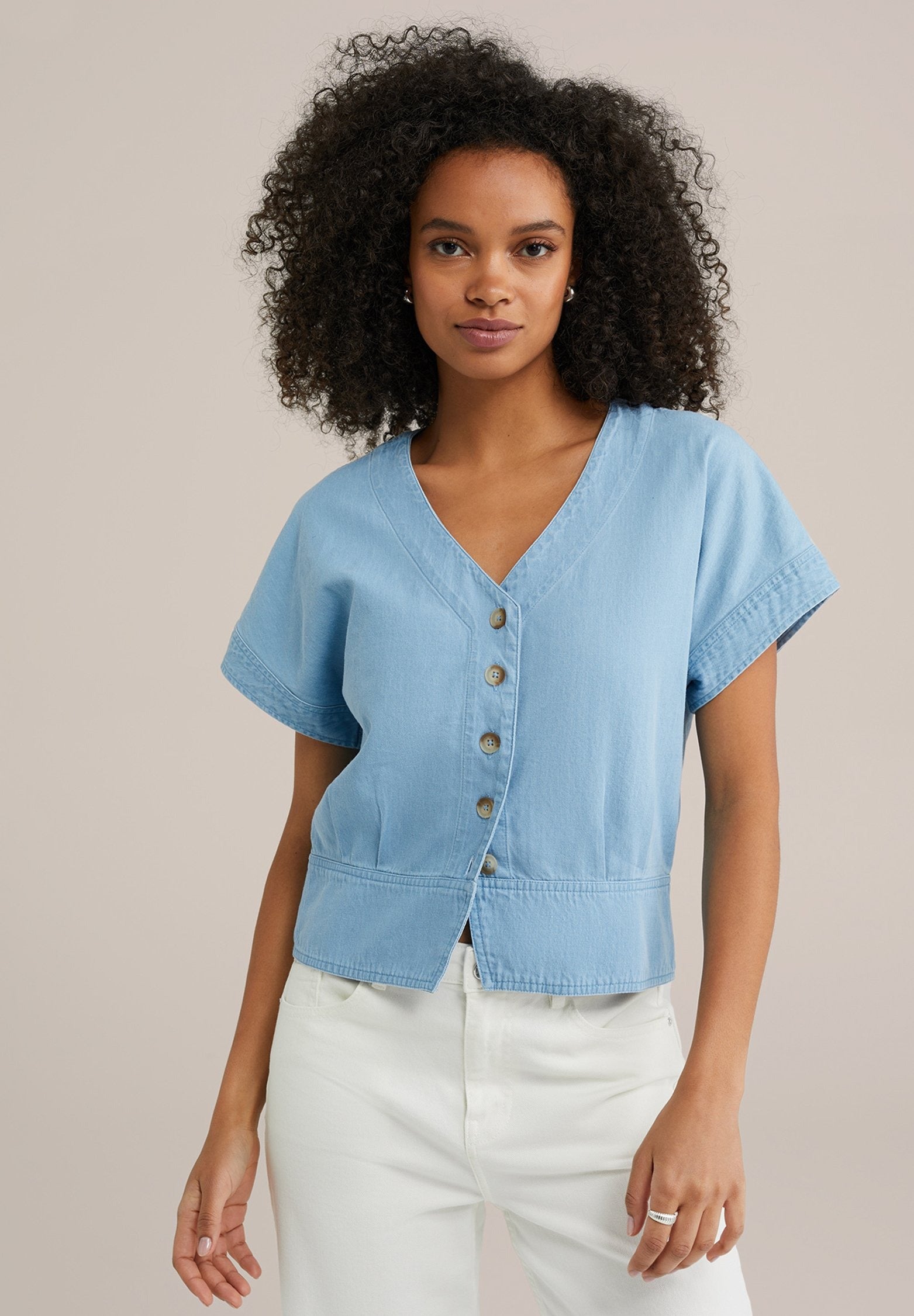 Jana – Bluse Damen Hellblau Klassisch Schlicht Sommer