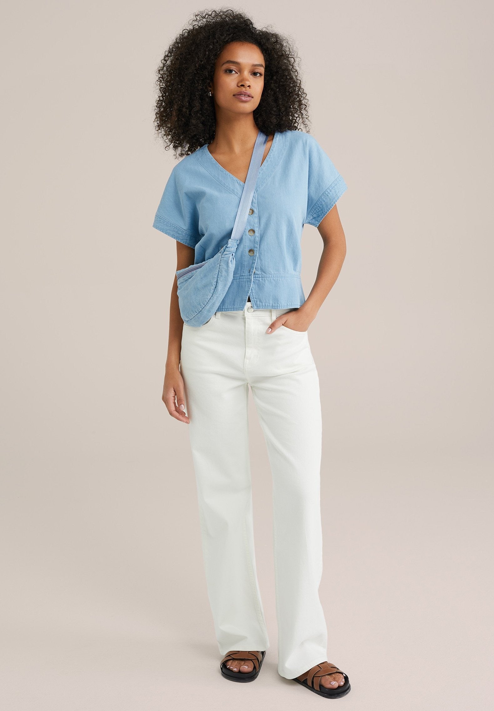 Jana – Bluse Damen Hellblau Klassisch Schlicht Sommer