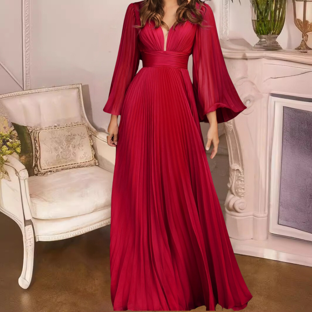 Jara – Damen-Maxikleid elegant & bequem für Anlässe Weinrot