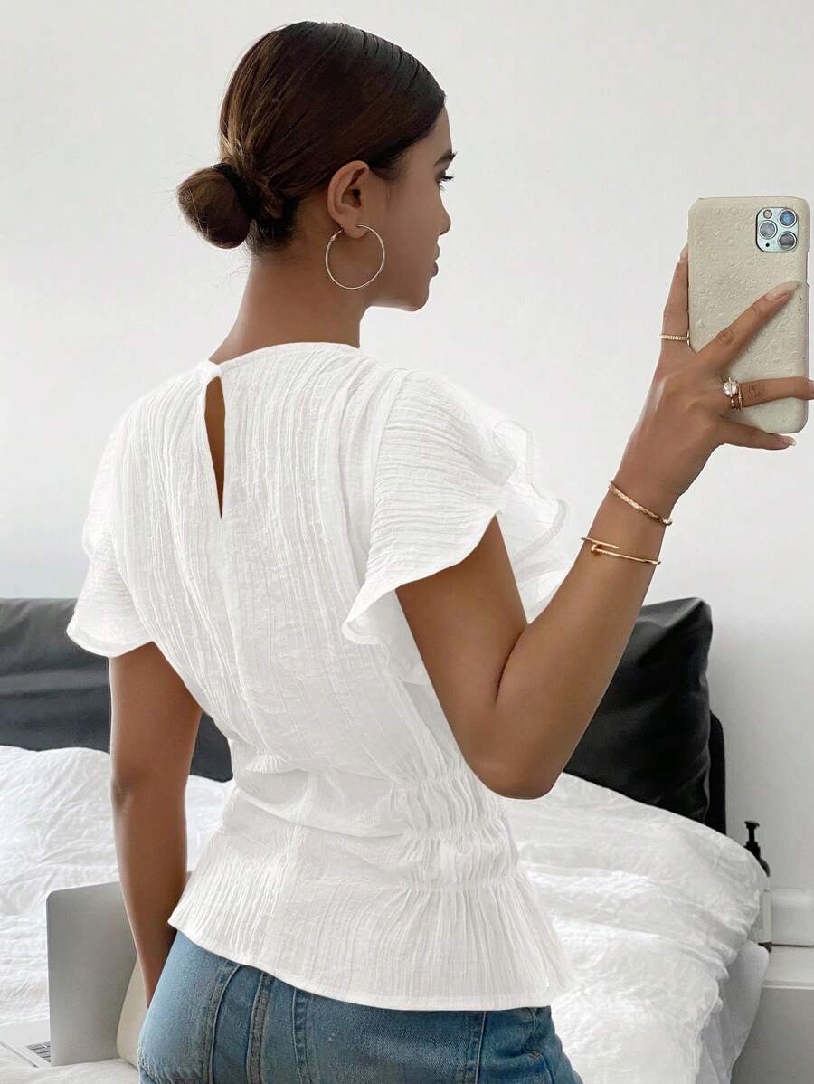 Jasmin – Damen Hemd Einfarbig Geraffte Taille Sommer Strukturiert 2