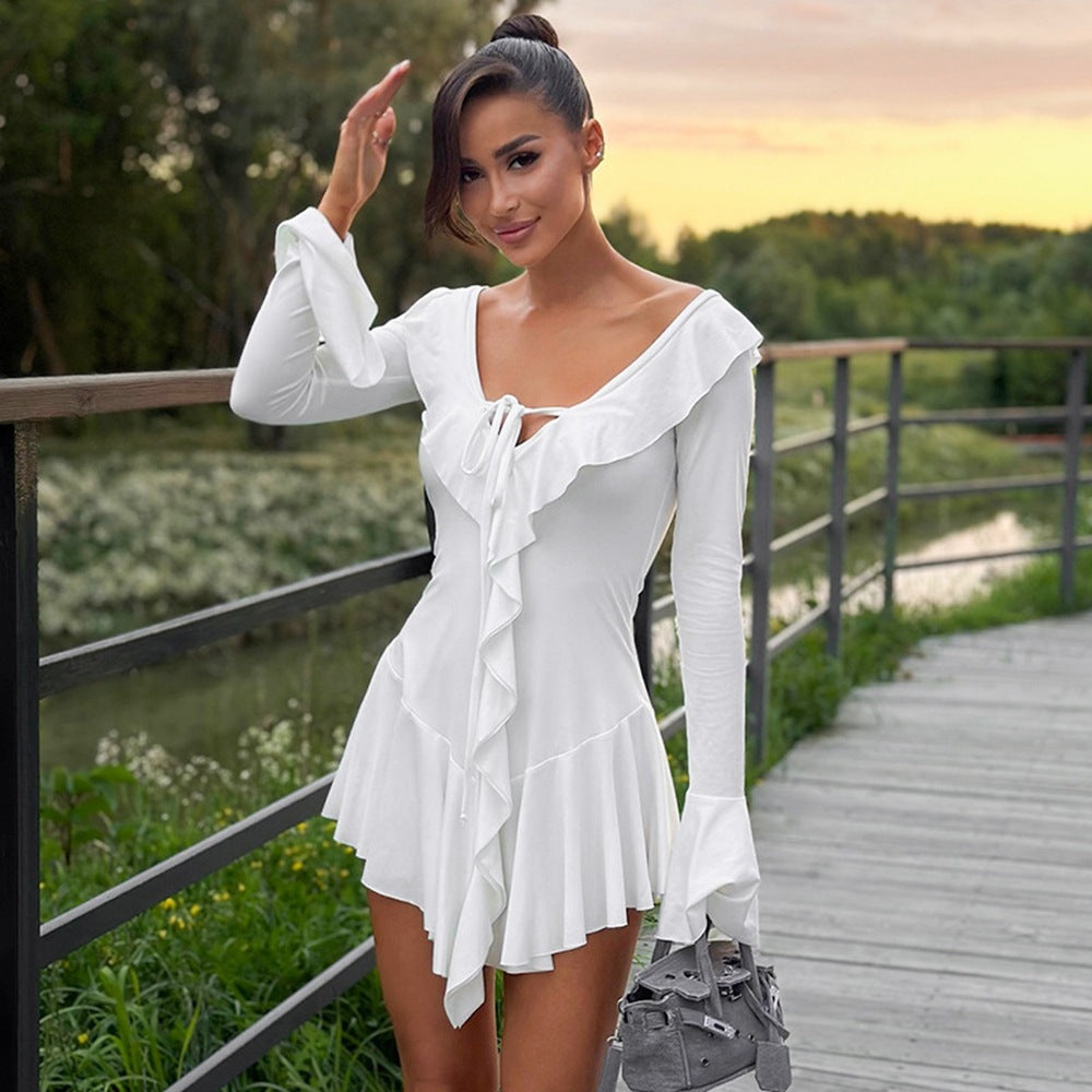 Jenny - Spitzkragen Kleid Mit Ausgestellten Ärmeln Weiß