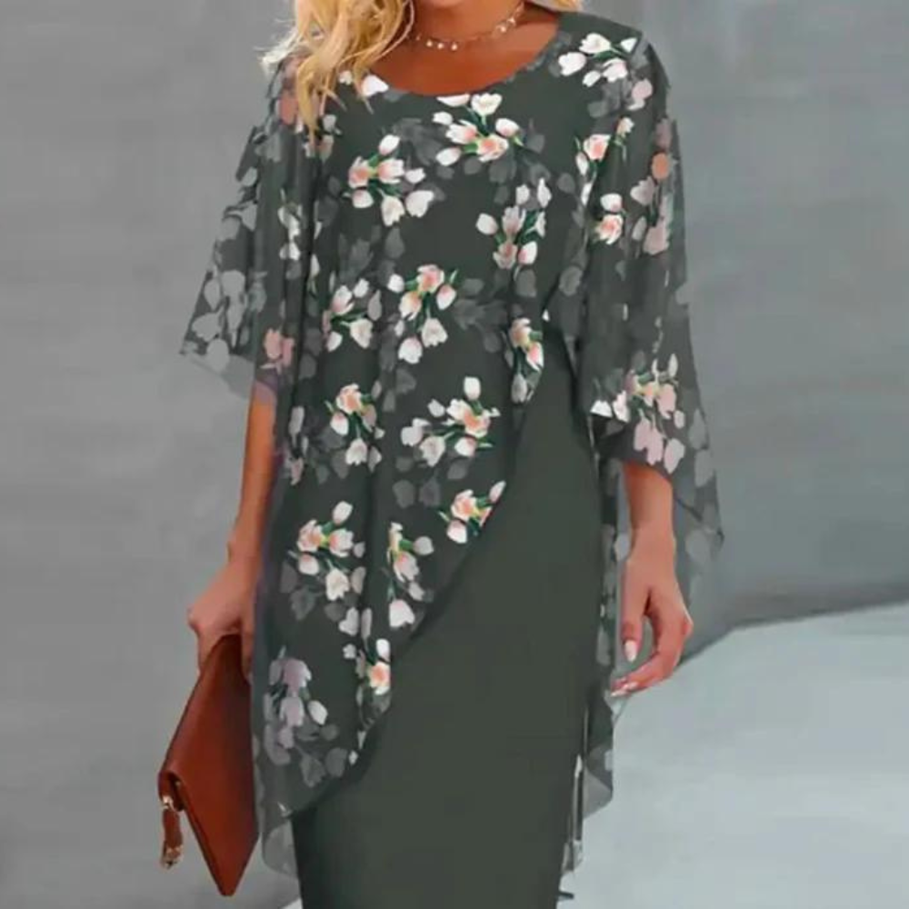 Jilianne – Damenkleid mit Blumenprint, bequem & elegant Armeegrün