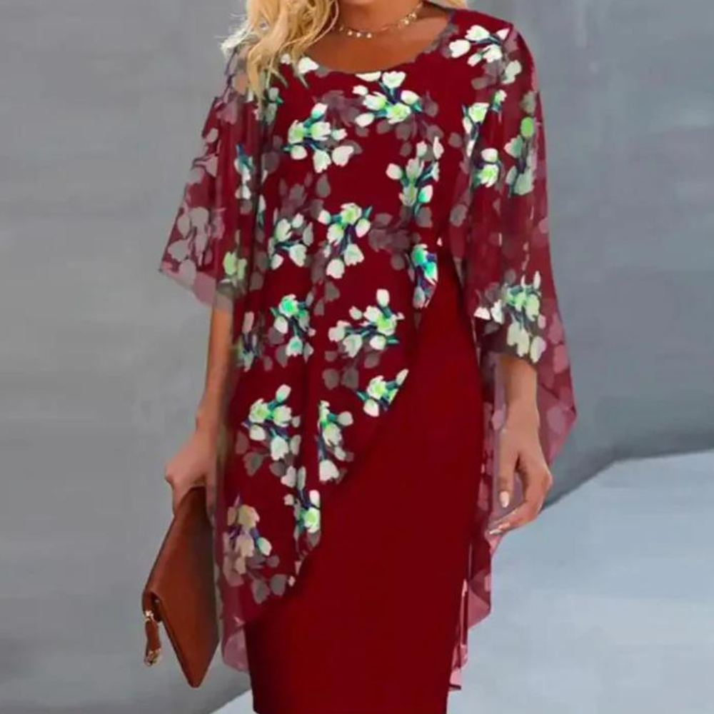 Jilianne – Damenkleid mit Blumenprint, bequem & elegant Rot