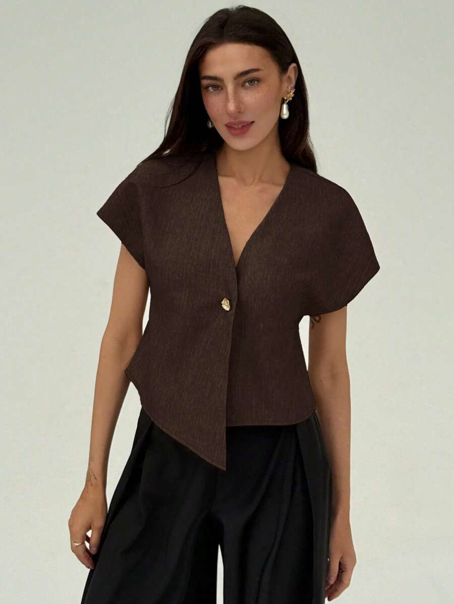 Johanna – Damen Bluse Kurzarm Asymmetrisch Knopfleiste Sommerlook 1