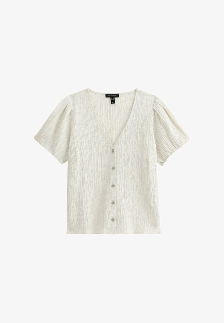 Jolina – Kurzarmbluse Damen Struktur Knopfleiste Stone Look