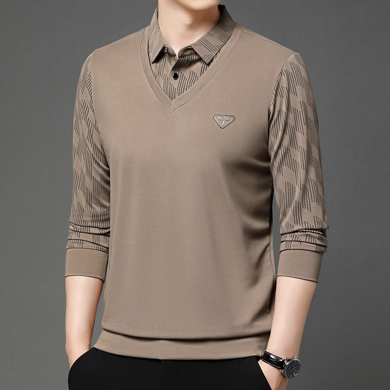 Joris – Herren Langarmshirt mit Polokragen & Layer-Optik Khaki