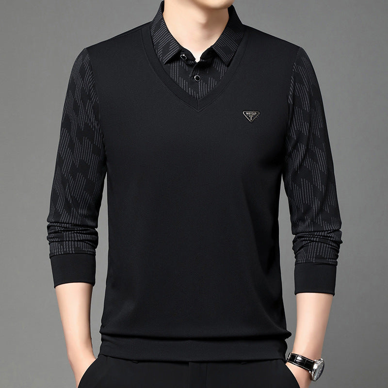 Joris – Herren Langarmshirt mit Polokragen & Layer-Optik Schwarz