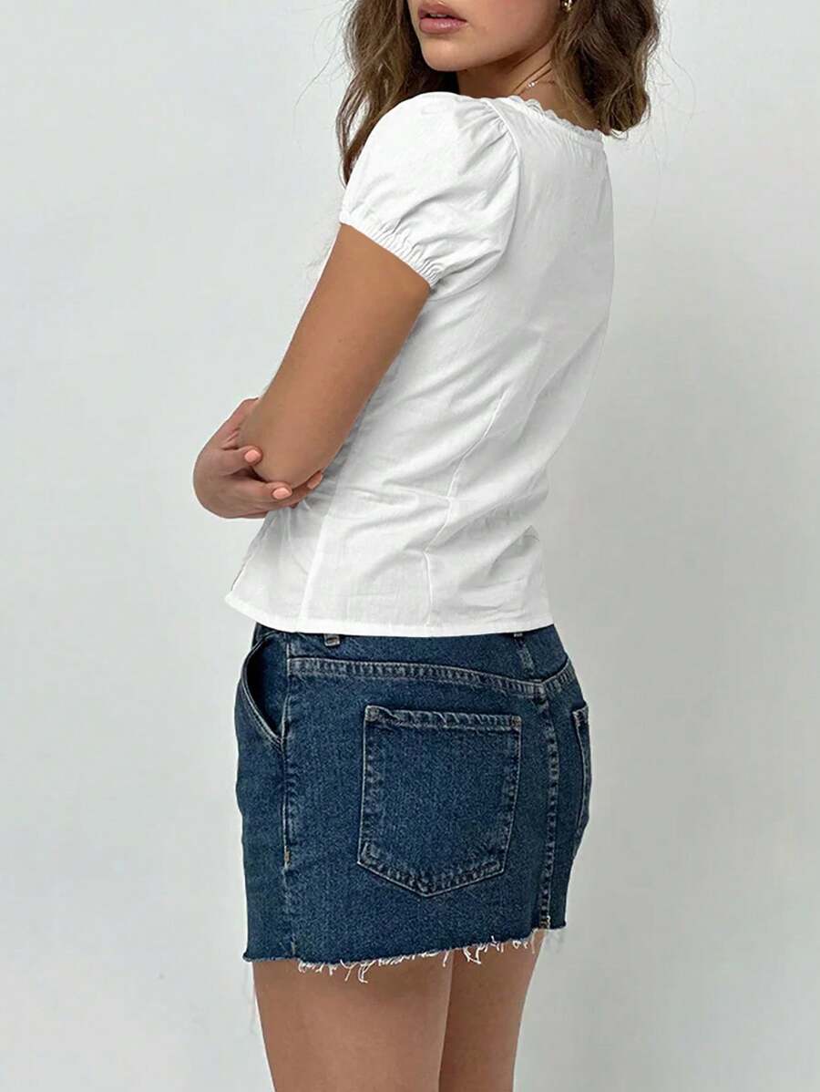 Josefine – Damen Bluse V-Ausschnitt Spitze Puffärmel Modern 2