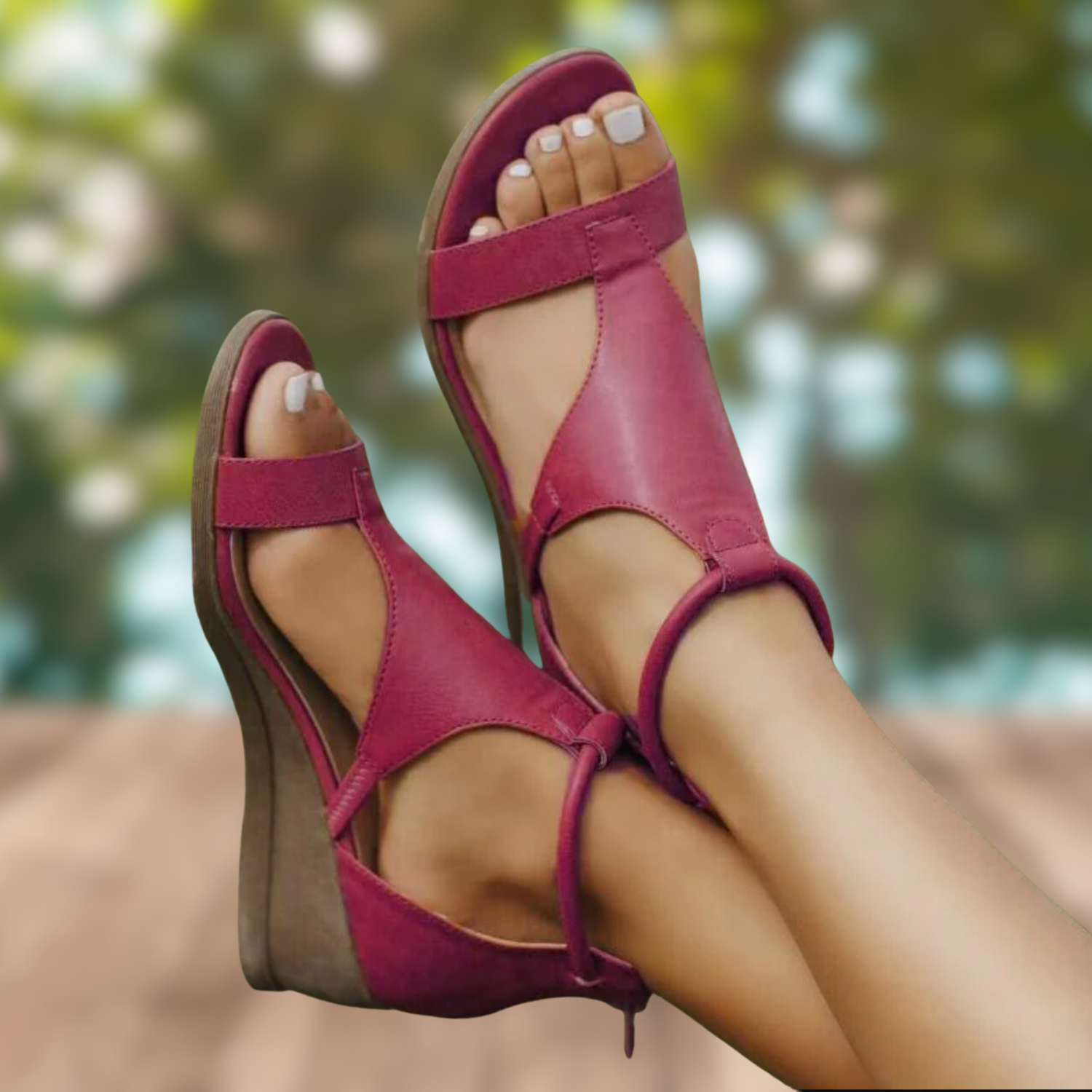 Joy- Ledersandalen mit Absätzen für Frauen Weinrot