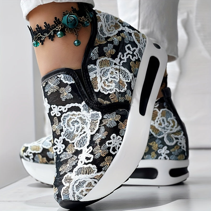 Juliane – Damen-Mesh-Sneaker mit floraler Stickerei Schwarz 2