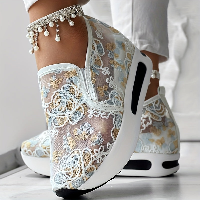 Juliane – Damen-Mesh-Sneaker mit floraler Stickerei Weiß 2