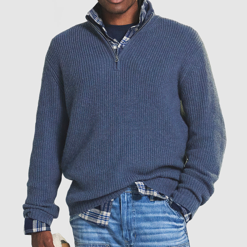 Karl - Herren Kaschmir-Pullover Business Casual Reißverschluss Blau