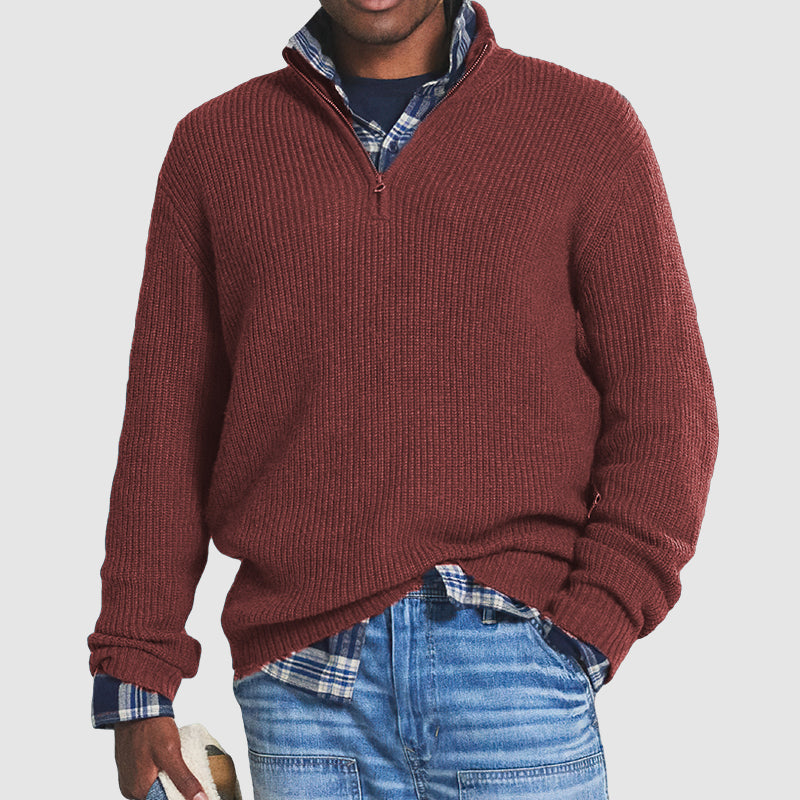 Karl - Herren Kaschmir-Pullover Business Casual Reißverschluss Rot